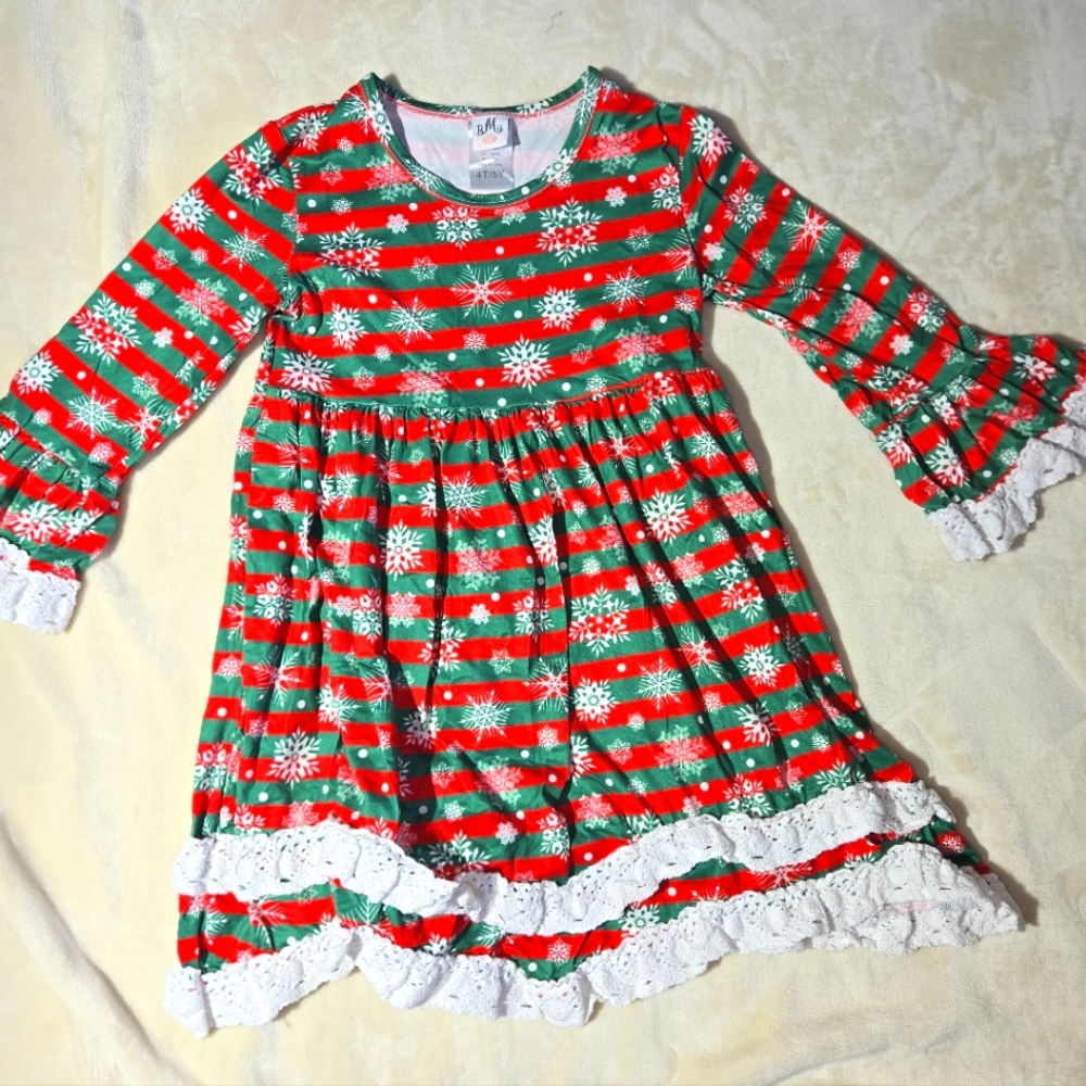 Festive Red and Green Striped Dress